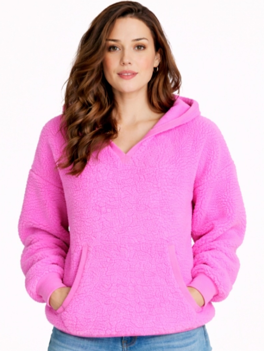 PINK Victoria's Secret Plush Sherpa Hoodie - Hot Pink Medium